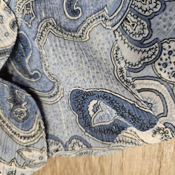 Vtg Paisley Print Semi Sheer Blouse Womens 10P Blue Y2K Fairy Preppy Alfred Dunn - Picture 5 of 9